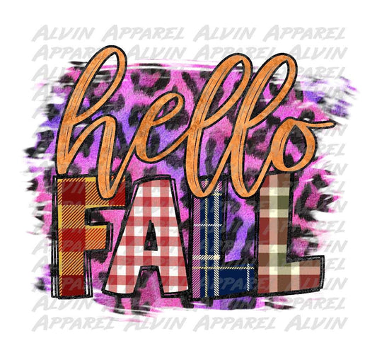 Hello Fall Pink Purple Leopard Bkg Transfer