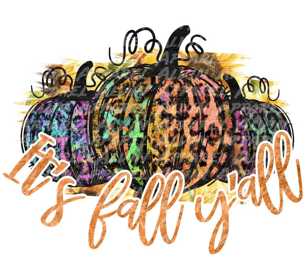 It's fall y'all watercolor leopard pumpkins Transfer