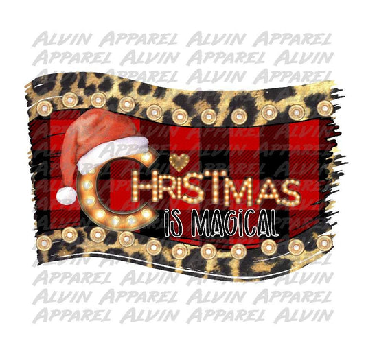 Christmas is Magical Plaid Leopard bkg Transfer