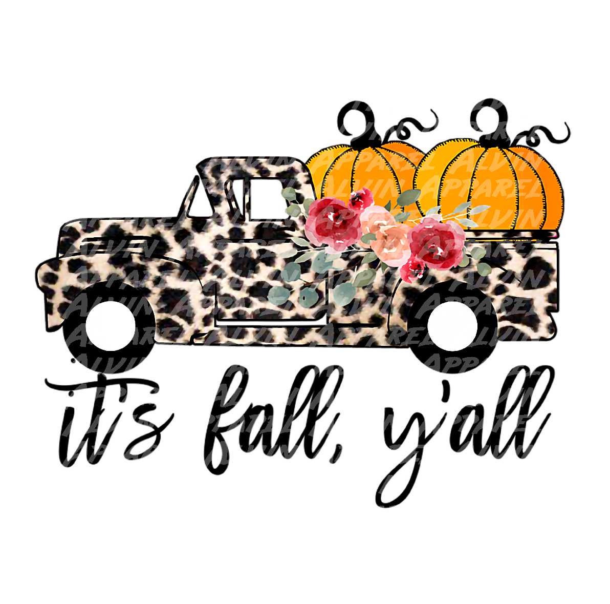 It's fall y'all leopard truck roses Transfer