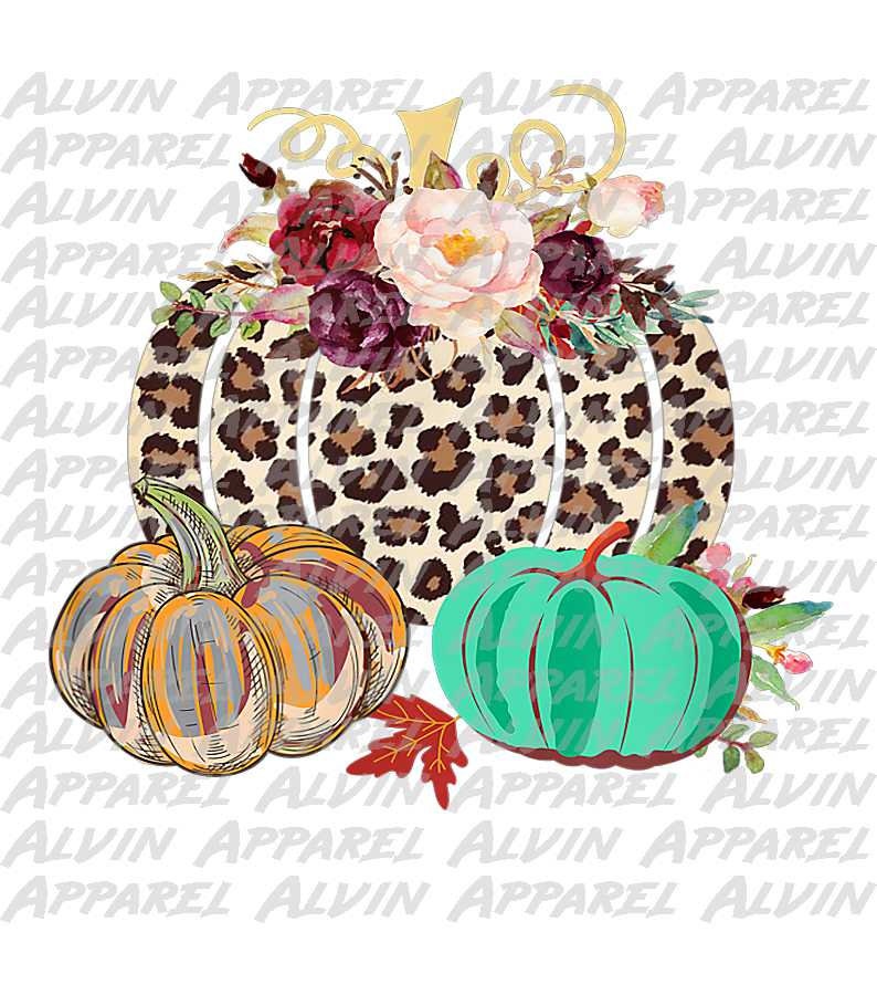 Pumpkin trio leopard teal barnwood Transfer