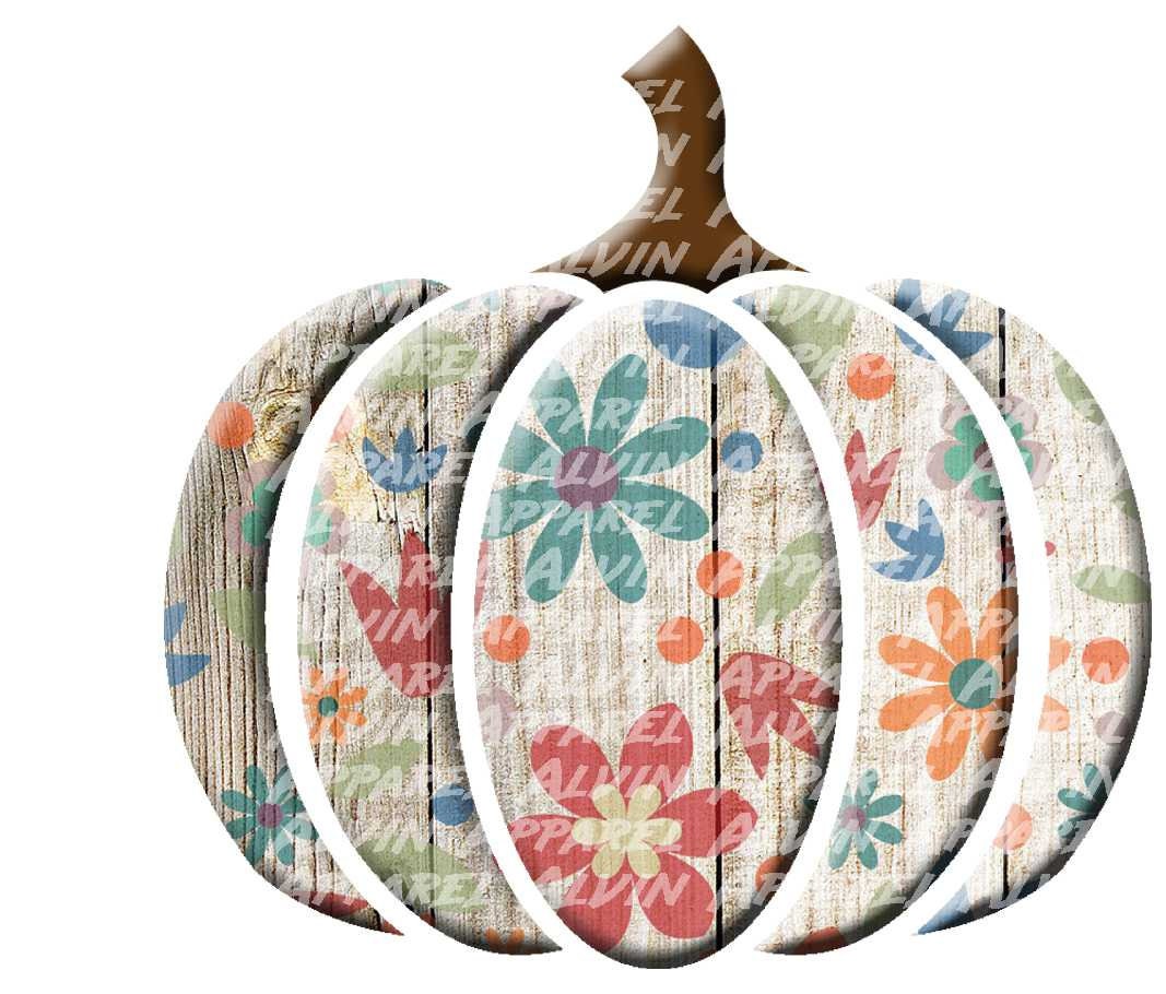 White barnwood floral pumpkin Transfer