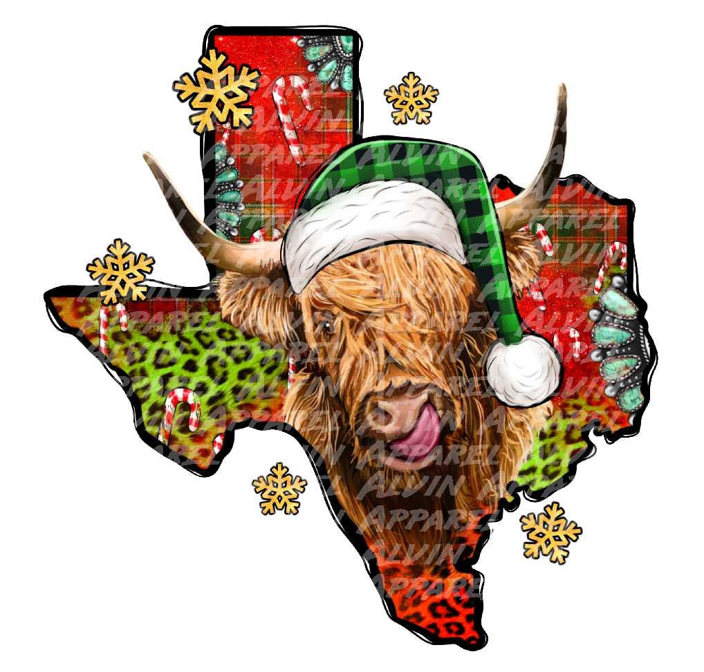 Christmas Texas Highland Cow Transfer