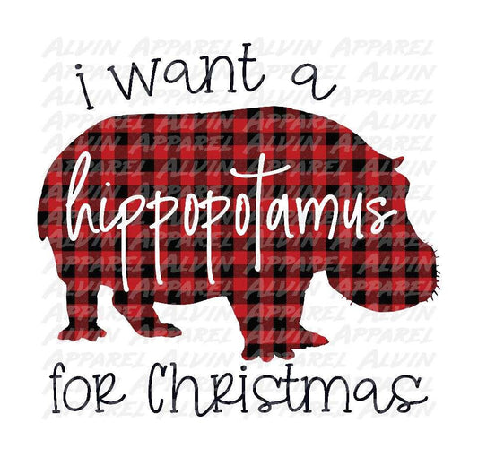 I Want a Hippopotamus for Christmas Plaid Transfer