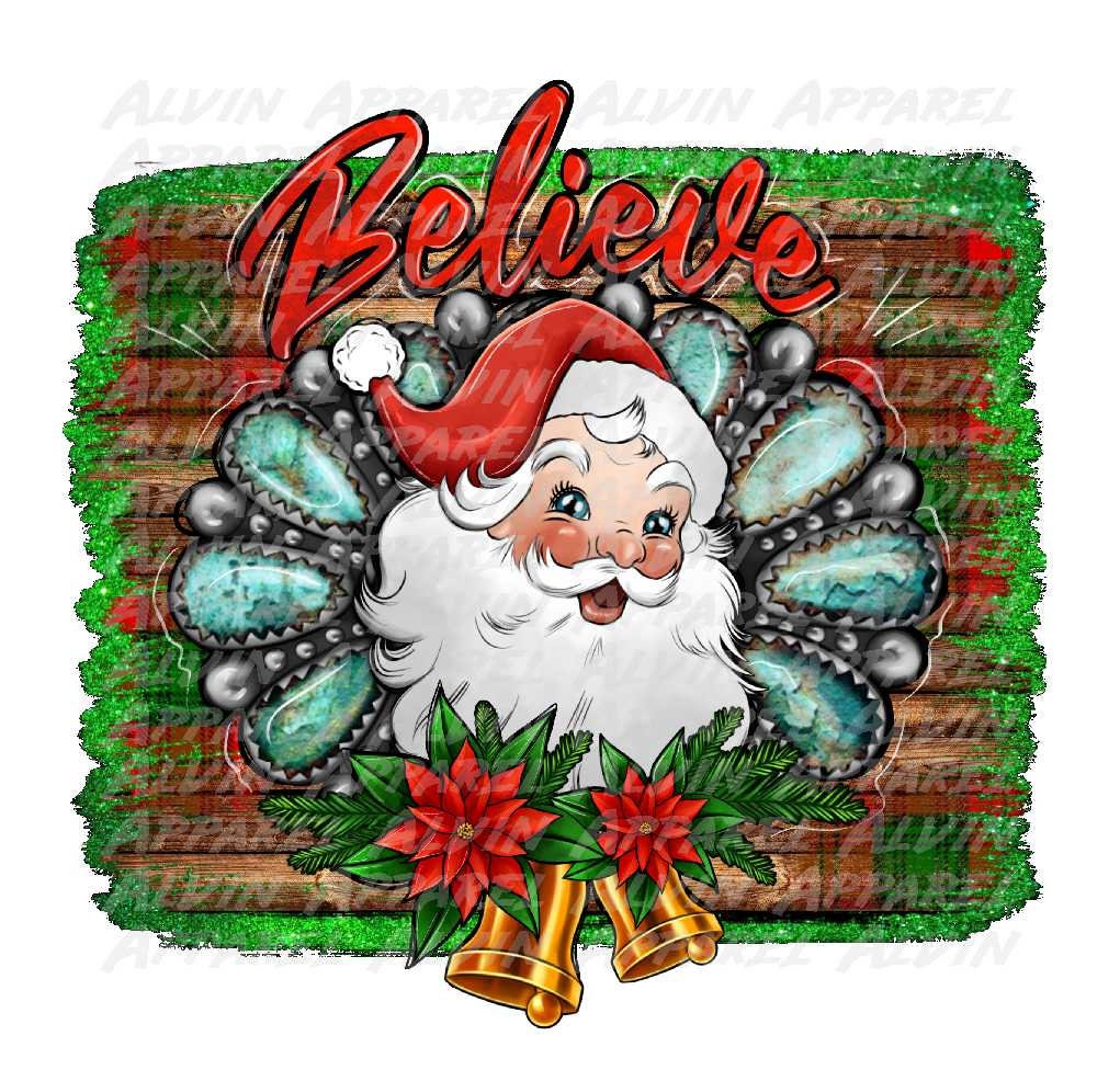 Believe Turquoise Wood Santa Transfer