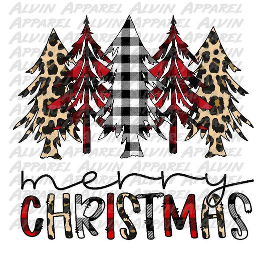 Merry Christmas Trees Plaid Leopard Transfer