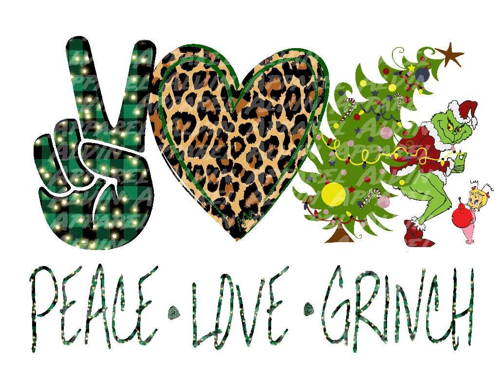 Peace Love Green Face Christmas Tree Transfer