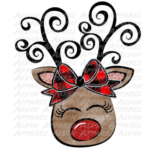 Rudolph Girl Bow Reindeer Transfer