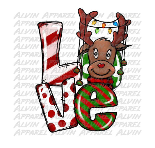 Love Reindeer Candy Cane Lights Transfer