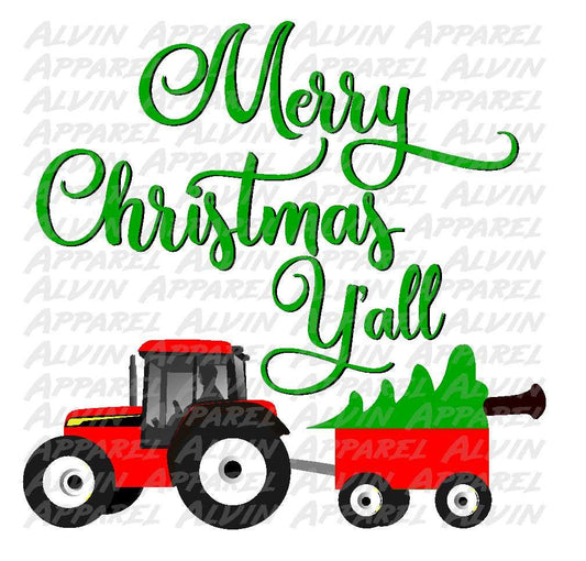 Merry Christmas to Yall Red Tractor Pulling Tree Transfer