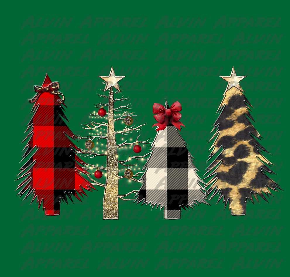 Wild Christmas Trees Buffalo Plaid Leopard Transfer