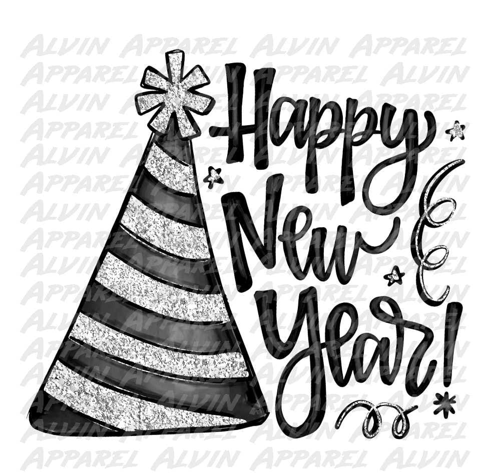 Happy New Year Hat Silver or Gold Transfer