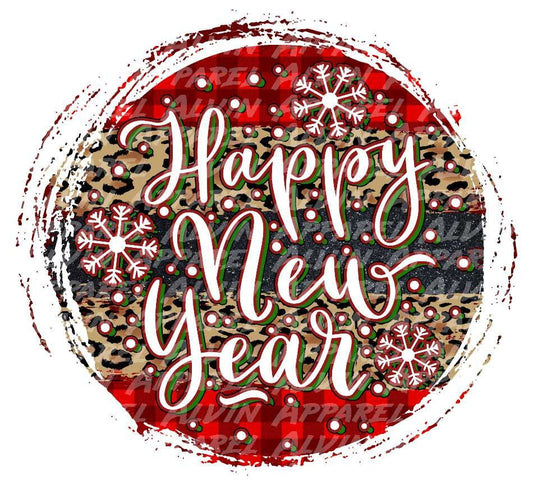 Happy New Year Circle Red Leopard Transfer