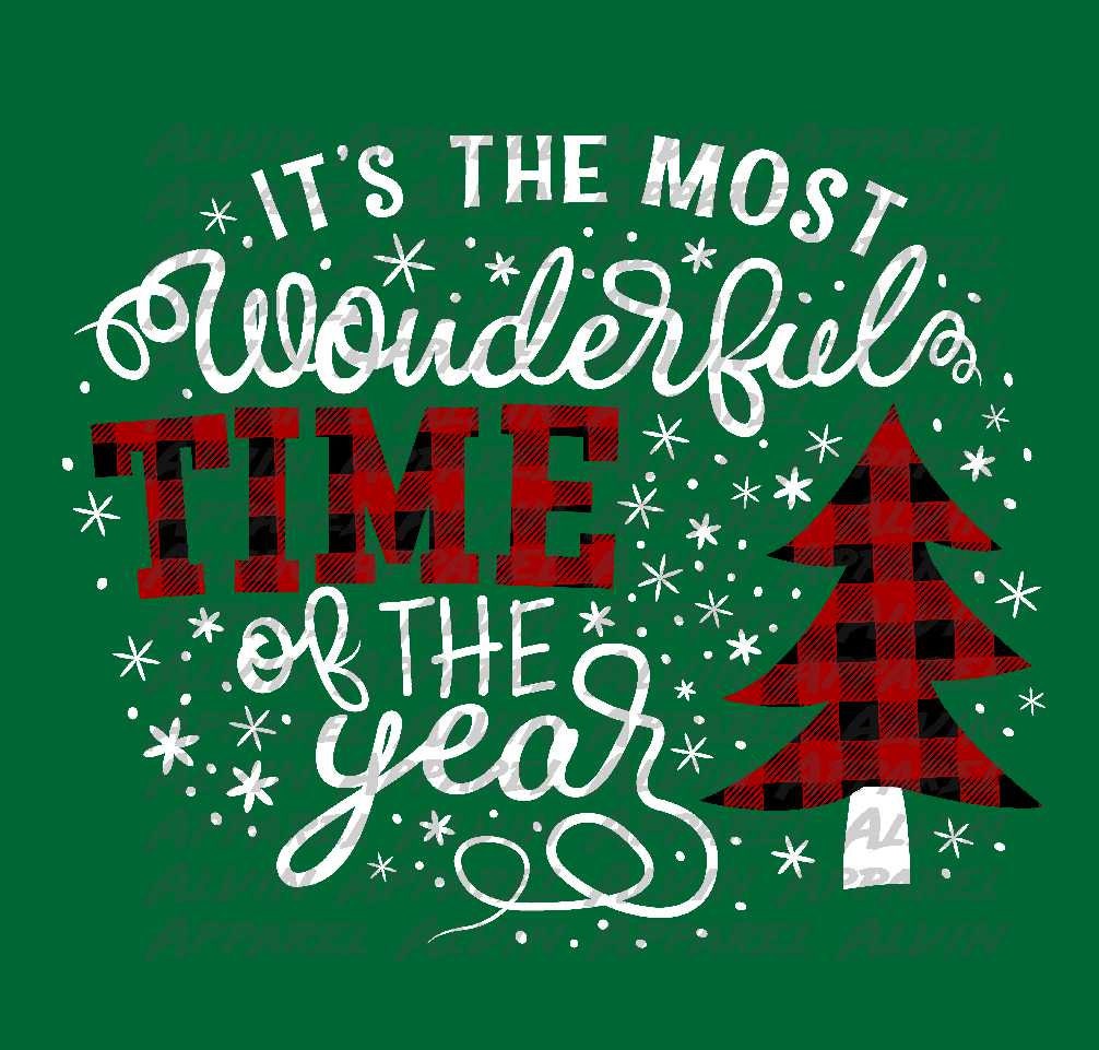 Most Wonderful Time Year Plaid Tree Transfer