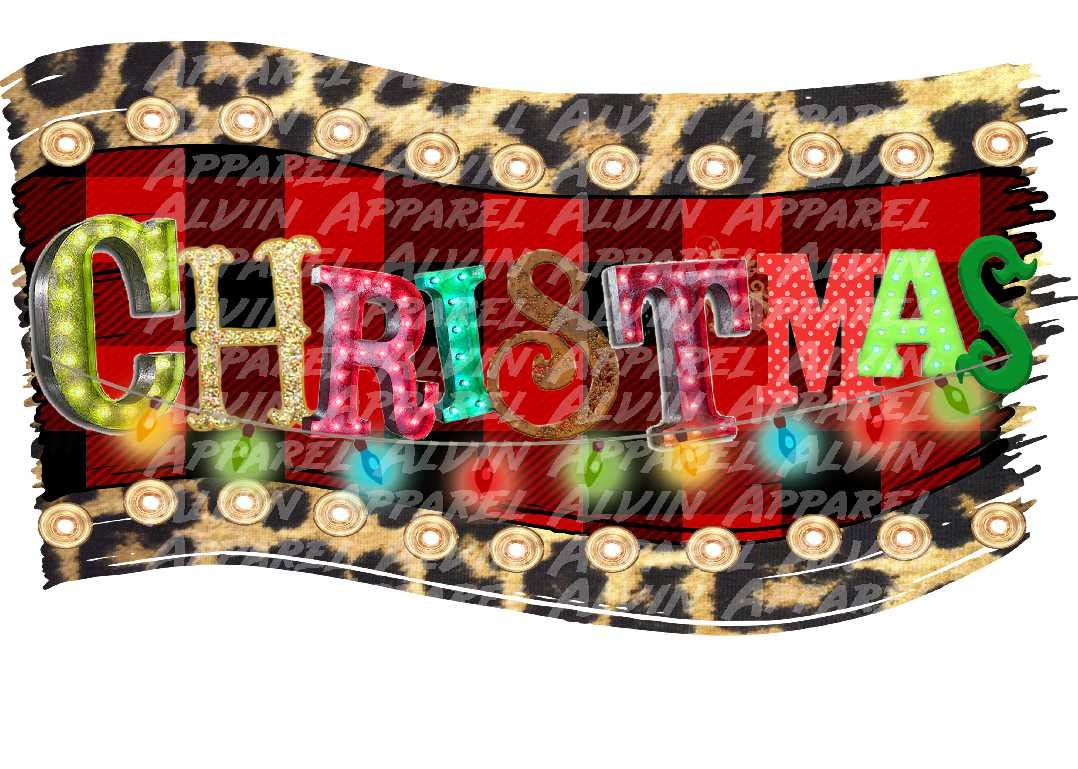 Buffalo Plaid Leopard Christmas Banner Transfer