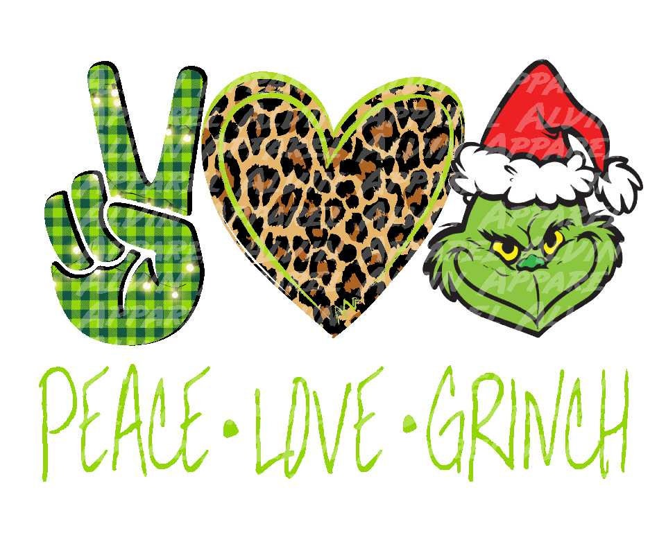 Peace Love Green Face Red Santa Hat Transfer