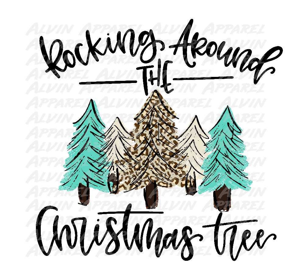 Rocking Around the Christmas Tree Black Teal Transfer