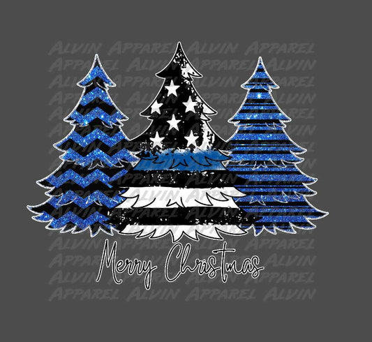 Thin Blue Line Christmas Tree Law Enforcement Police Transfer