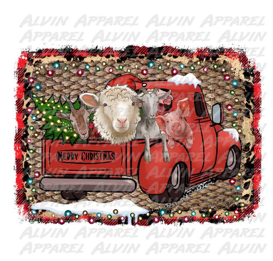 Red Truck Farm Animals Lamb Pig Goat Sheep Background Transfer