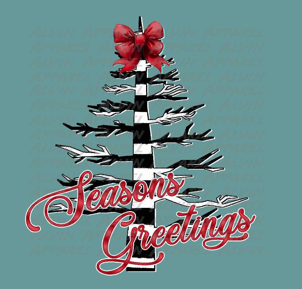 Seasons Greetings Black White Tree Transfer