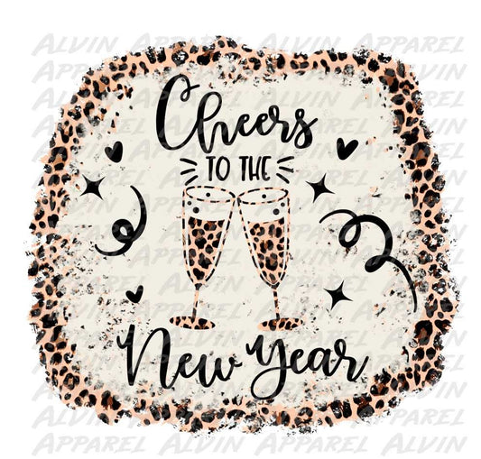 Cheers to the New Year Leopard Champagne Glasses  Transfer