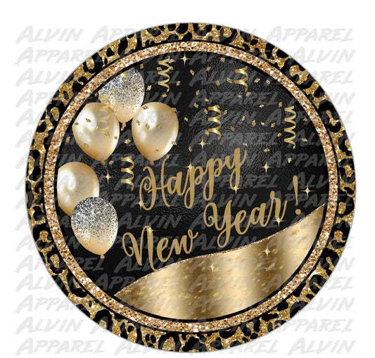 Happy New Year Circle Glitter Balloons Transfer