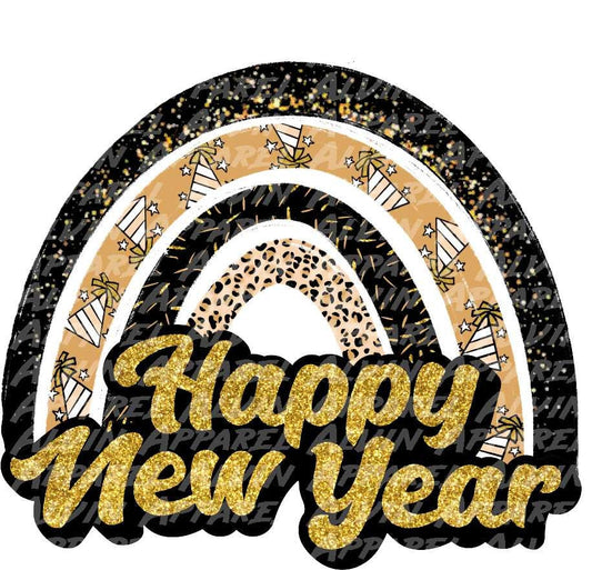 Happy New Year Rainbow Gold Glitter Transfer