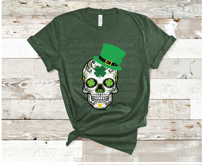 Skull in Hat with Shamrock Eyes St Patrick's Day